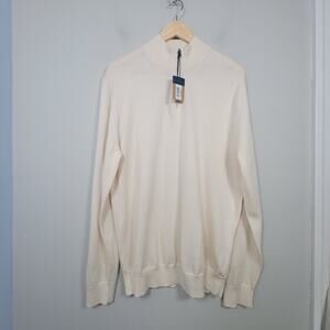 NWT Charles Tyrwhitt Mens L Merino Wool 1/4 Zip Jumper Sweater Ivory Cream